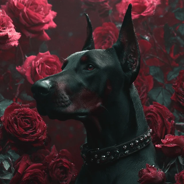 Black Doberman in Roses Music Cover Art