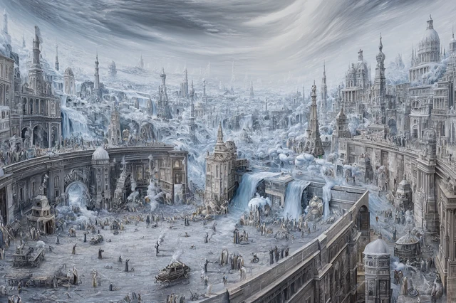 Surreal Cityscape Painting: Frozen Architecture