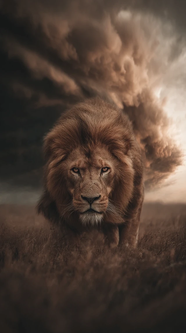 Majestic Golden Lion in a Dramatic Storm Realistic Art