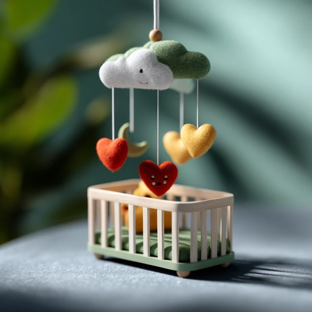 Cozy Baby Crib with Mobile Pastel Green Background
