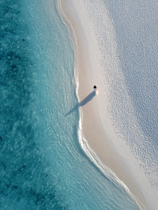Drone View of White Beach and Turquoise Waters