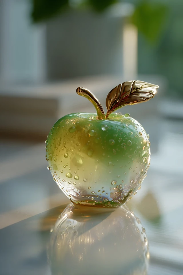 Glass Apple Sculpture with Gold Leaf