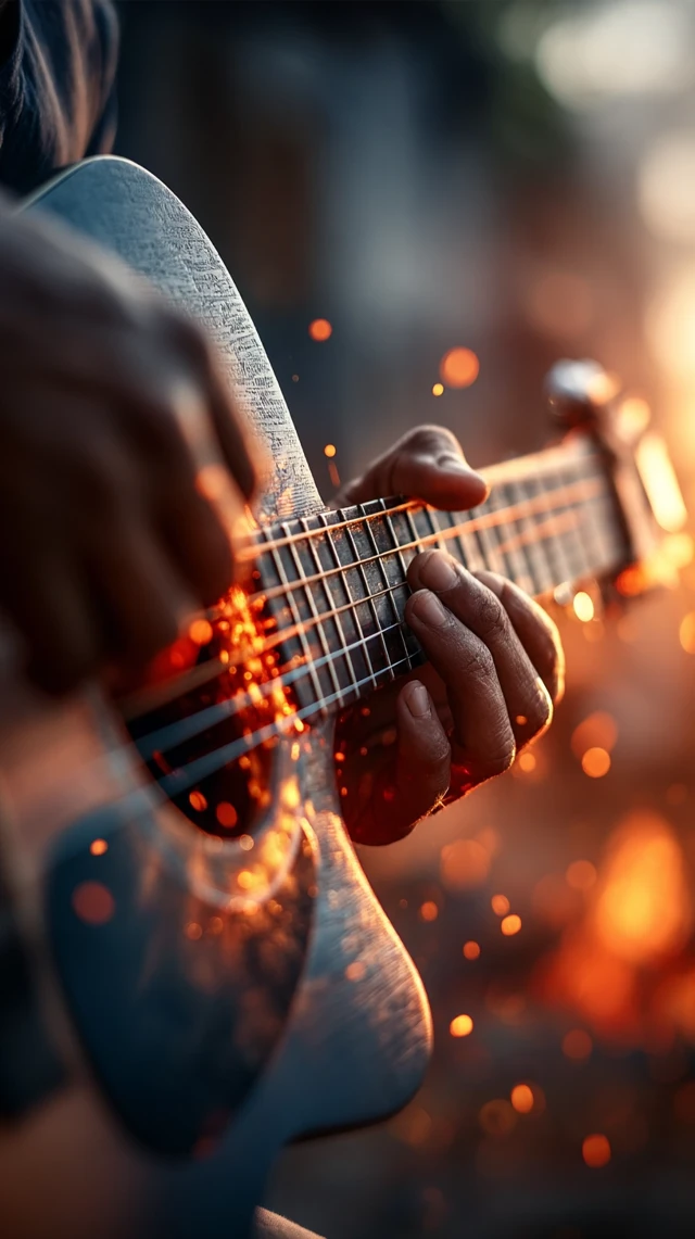 Guitarist CloseUp Passionate Playing with Fire