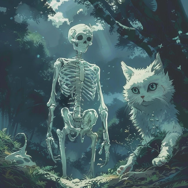 Skeletal Cat Ghost by Ghibli Inspired Art