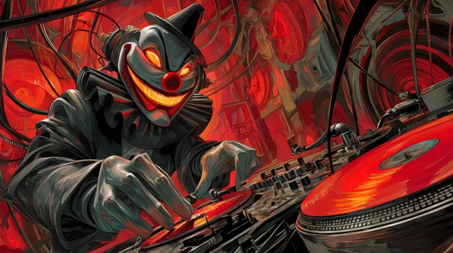 Menacing Clown DJ Spinning Records