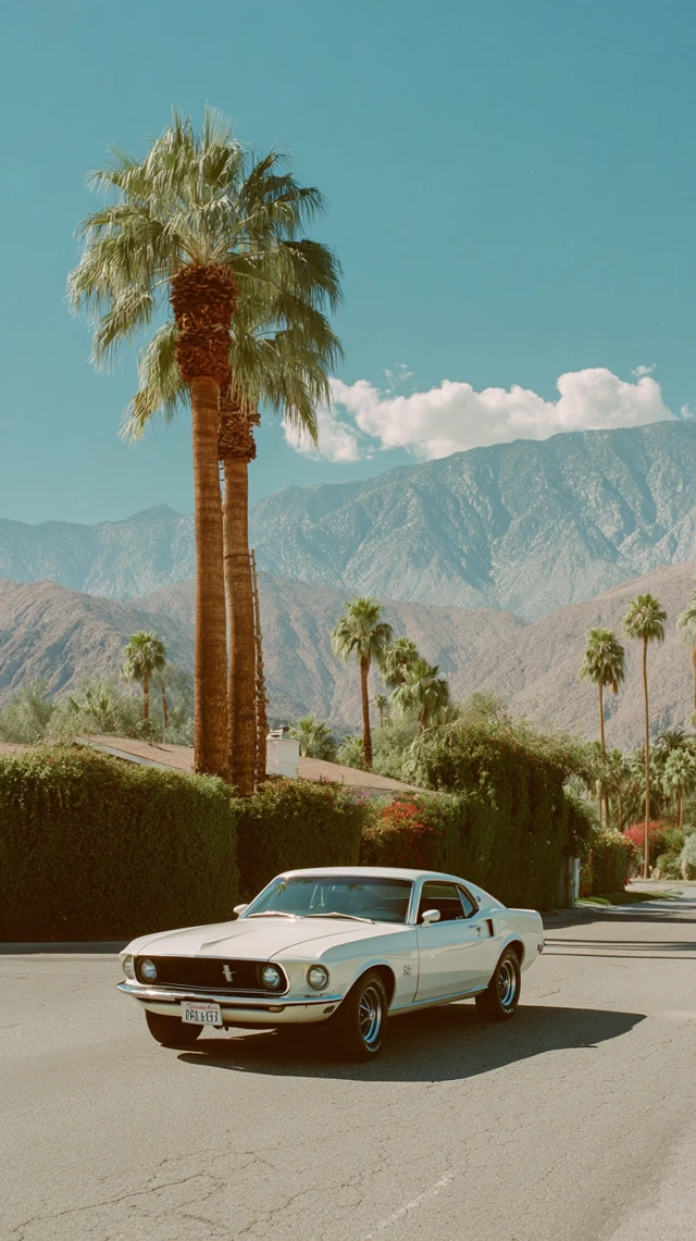White Ford Mustang Mach I Desert Road Photo