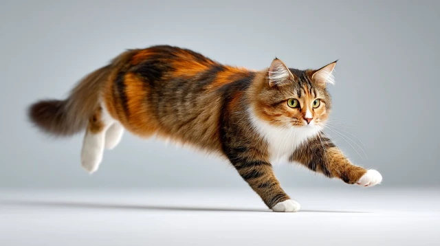 Siberian Cat in Action: Dynamic Pounce Captured