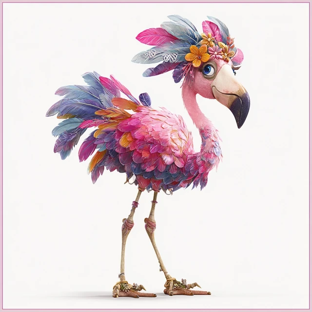 Pixar Style Flamingo Illustration Colorful Cartoon