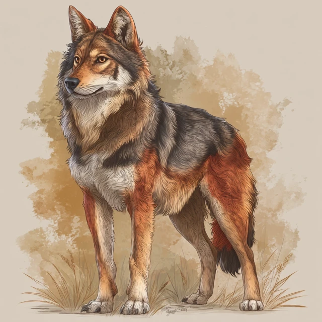 Red Wolf Illustration Artistic Coloring Book Style