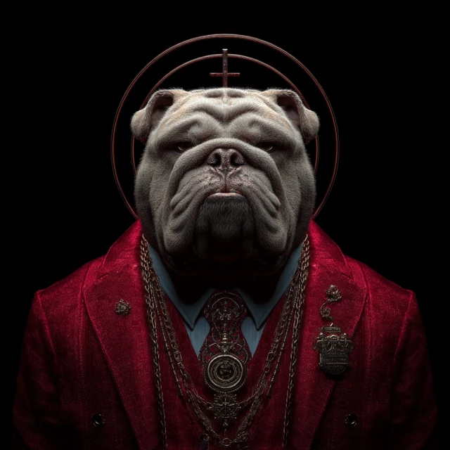 Royal Bulldog Portrait on Throne