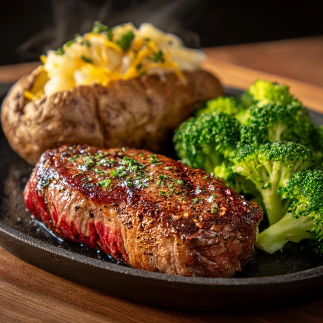 Sirloin Steak with Baked Potato and Broccoli