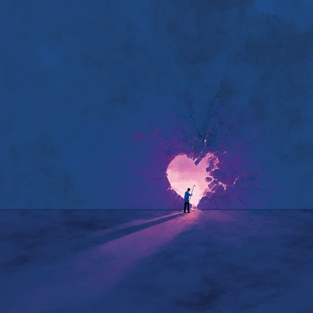 Man Preserving a Glass Heart Minimalist Art