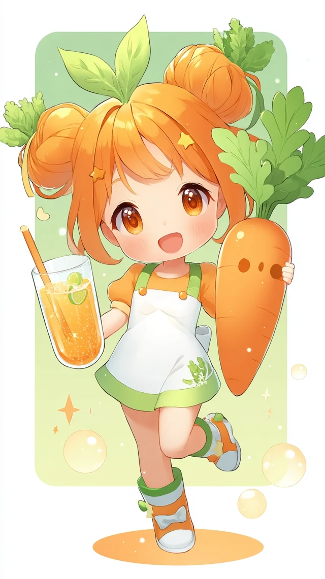 Cute Anime Girl Chibi Carrot Juice Art