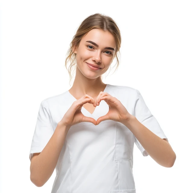 Smiling Medical Staff with Heart Hands Sign