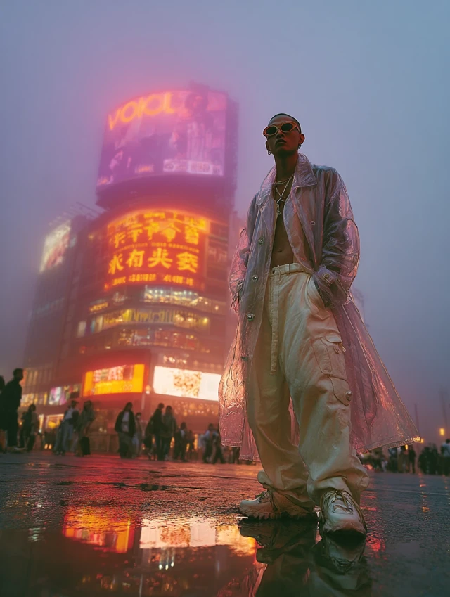 Tokyo Street Style Man in Translucent Trench Coat