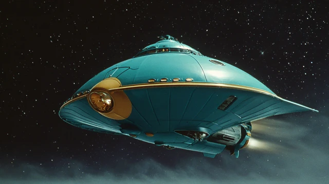 Retro Spaceship in Space 1950s Movie Aesthetic