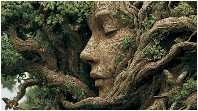 Ancient Tree Face Nature Spirit Illustration