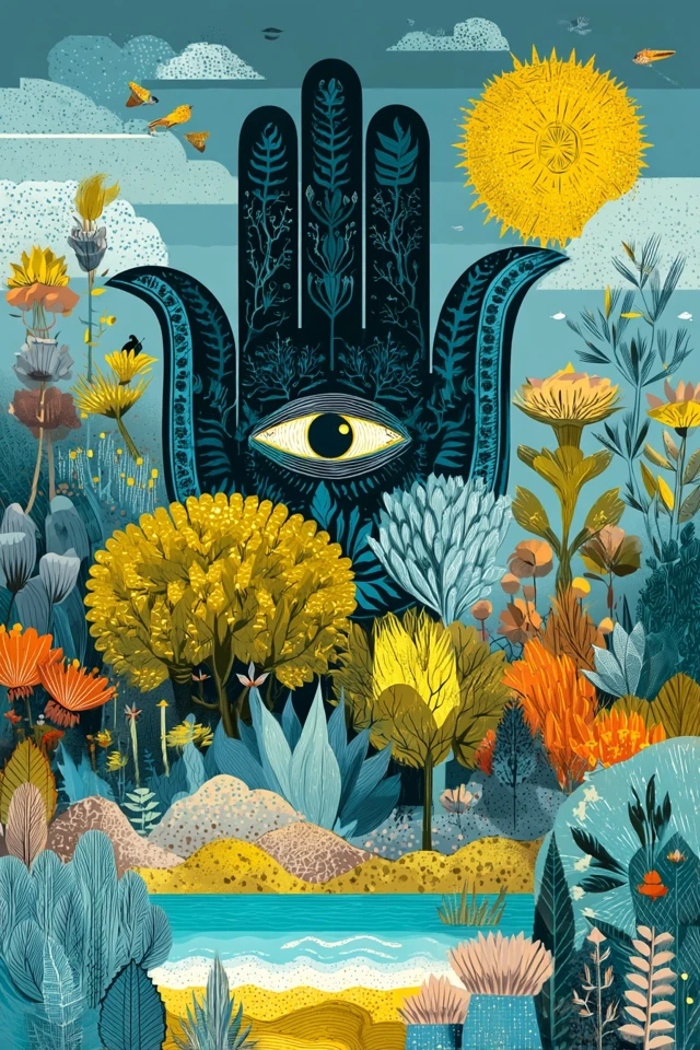 Hamsa Hand Illustration Nature Forest Happy Colors