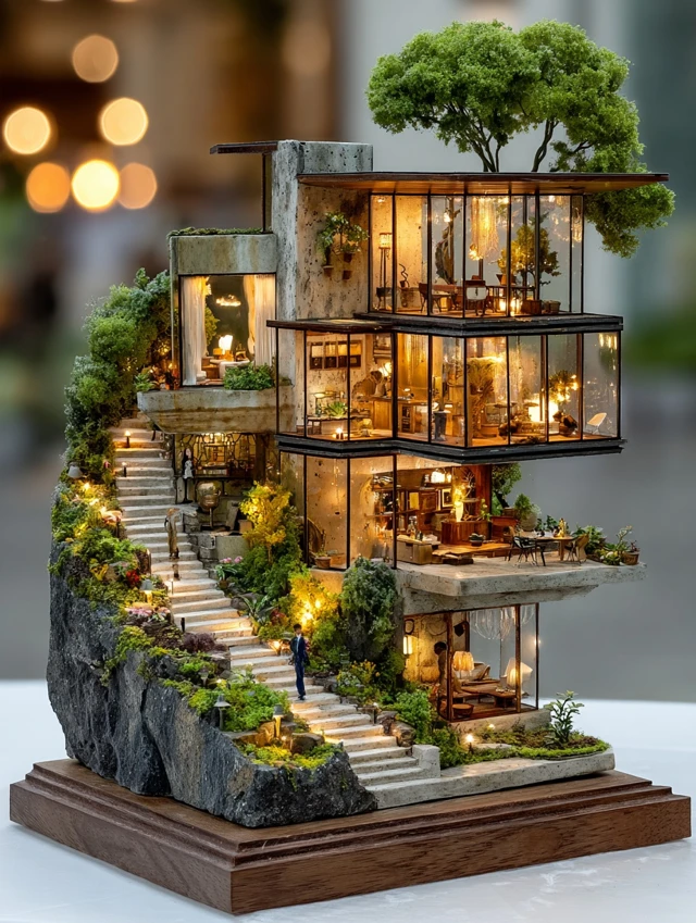 Miniature Villa Sculpture Realistic Architectural Design