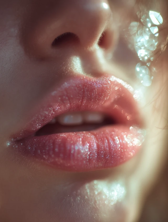 Womans Lips Close Up Macro Bokeh
