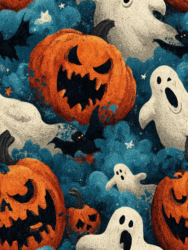 Terrifying Halloween Design Jack O Lantern Ghosts Bats