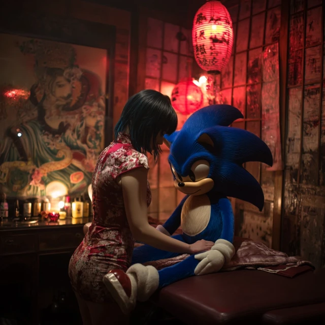 Sonic the Hedgehog at an Asian Massage Parlor