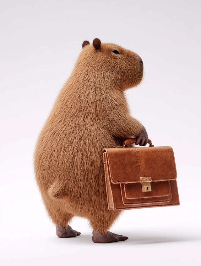 Cute Capybara with Briefcase 3D Render
