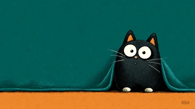 Cartoon Cat Hiding Under Blanket Illustration