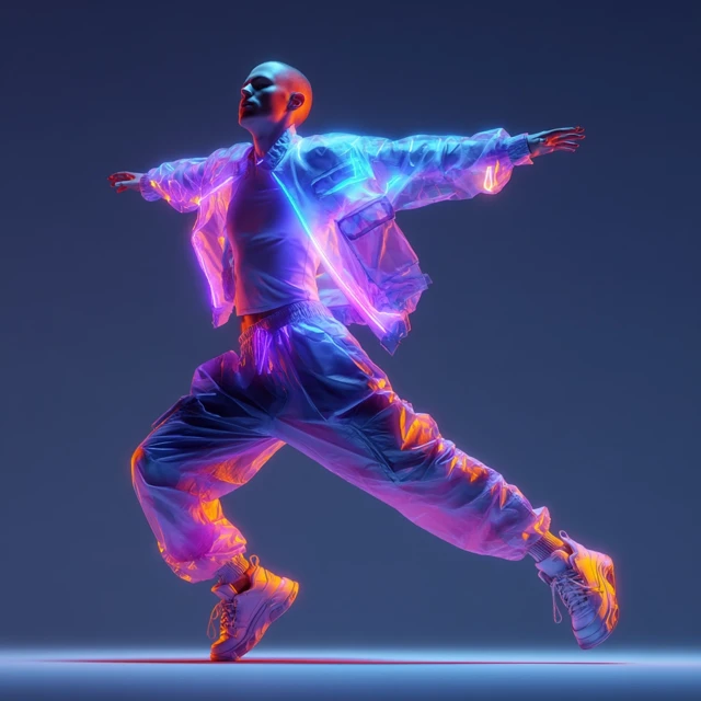 3D Hip Hop Dancer in Neon Light