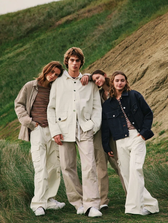 Denim Fashion Editorial Young Models Grassy Hillside