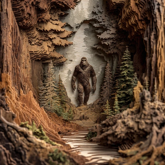 Sasquatch 3D Laser Cut Forest Illusion Design