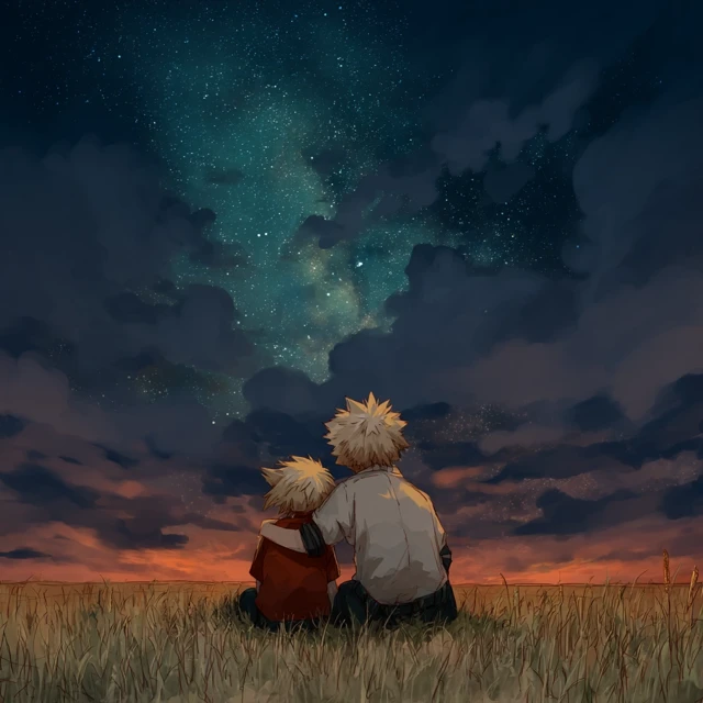 Bakugo and Kaminari Under the Stars Anime Art