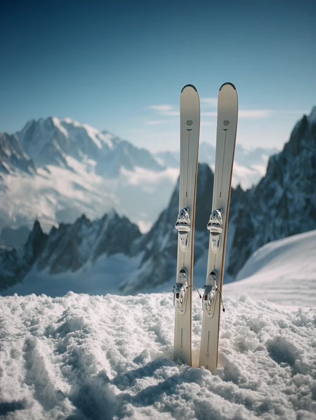 Designer Skis Luxury Advertisement on Mountaintop