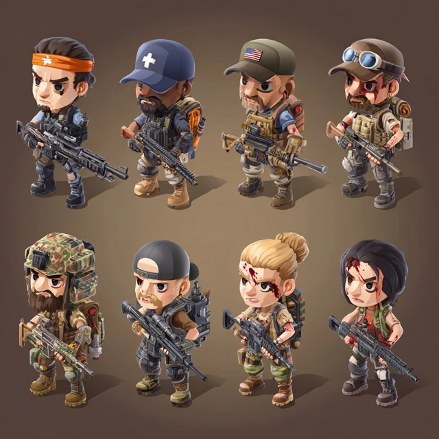 Isometric Chibi Special Forces Characters Game Assets