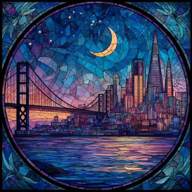 San Francisco Stained Glass Skyline Night View