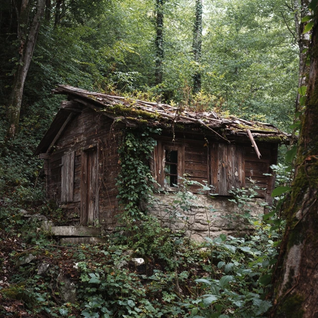 Abandoned Wooden Hut in the Forest