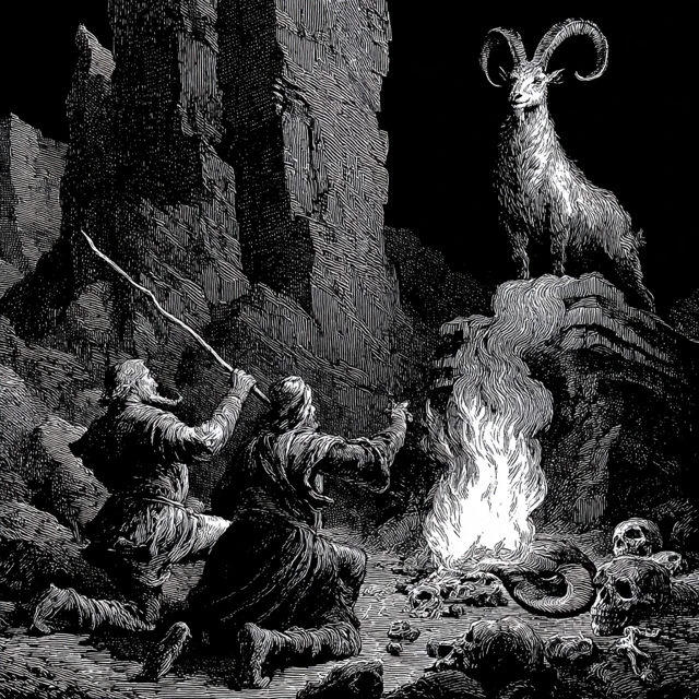 Ancient Ritual Goat Worship Engraving Art