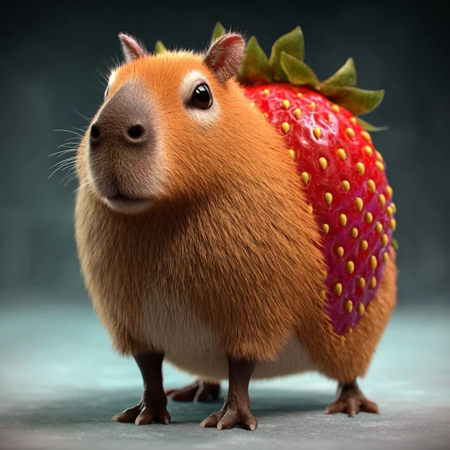 Capybara Strawberry Hybrid Cute 3D Art