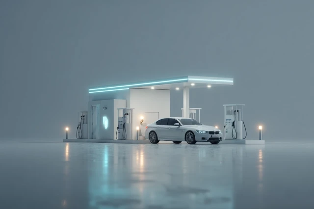 Modern Fuel Station Minimalist Scene Car Illustration