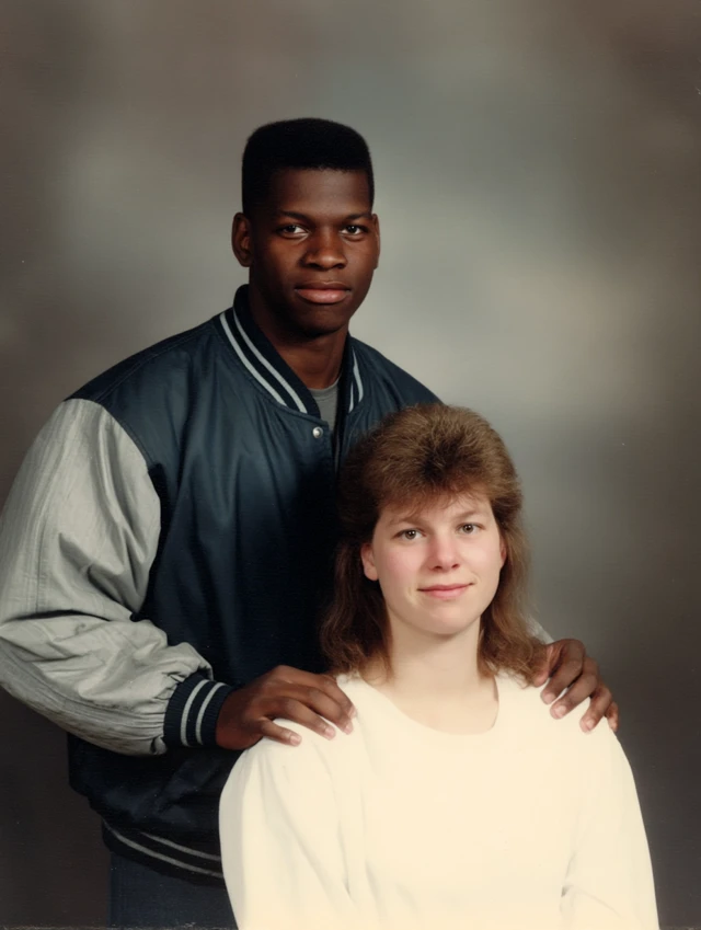 Vintage 1980s Yearbook Photo Young Couple