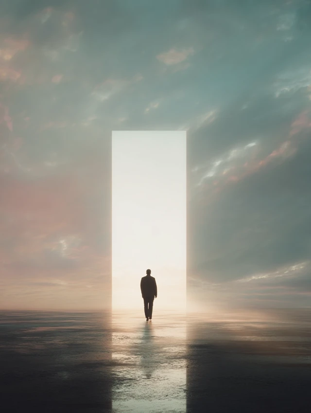Man Walking Through Portal Cinematic Photography