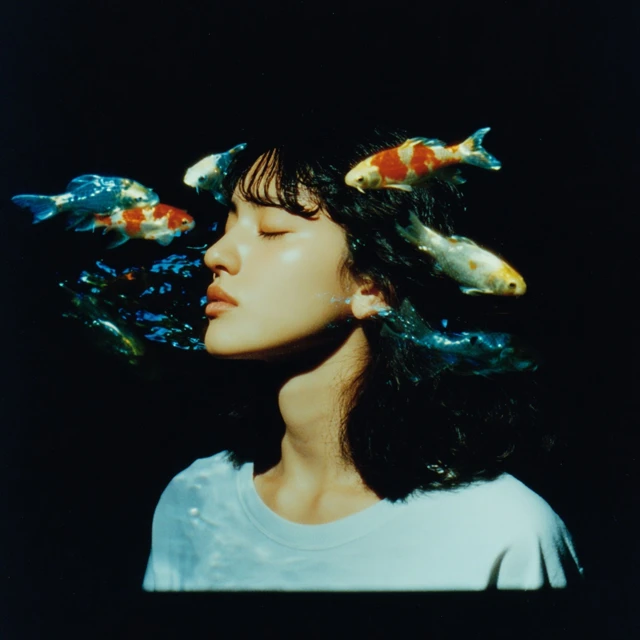 Serene Woman with Koi Fish Dreamlike Art