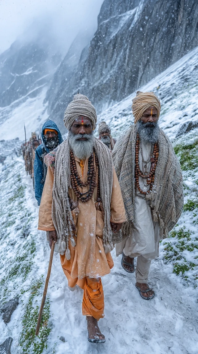 Amarnath Yatra Devotees Trekking in the Himalayas