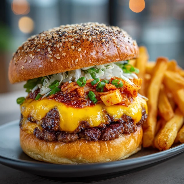 Kimchi Bulgogi Cheeseburger and Fries