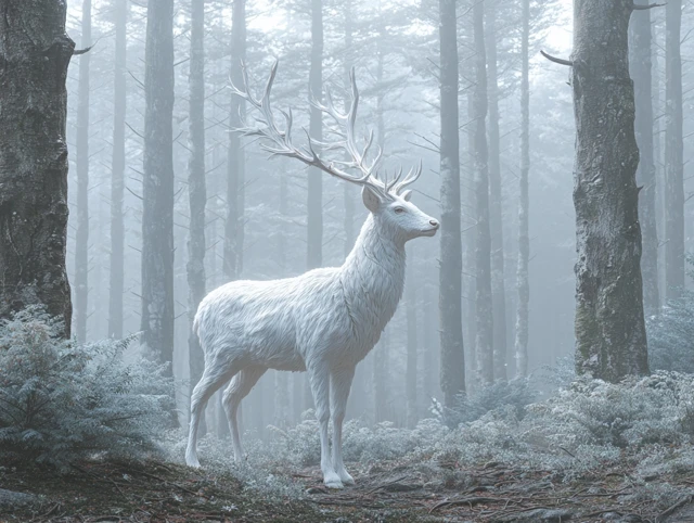 White Deer in Fantasy Forest Digital Art
