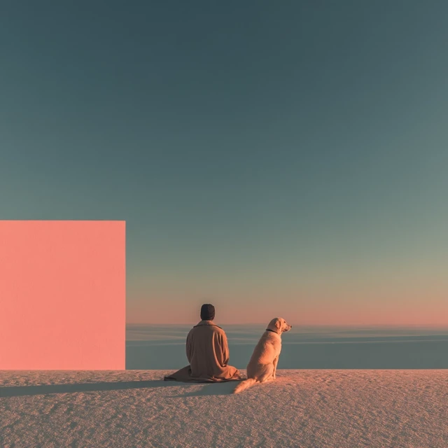 Calm Companionship: Person and Dog on a Dune