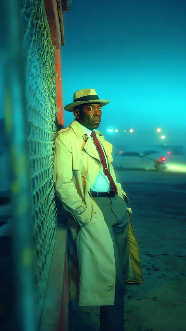 Noir Detective Investigating a Crime Scene