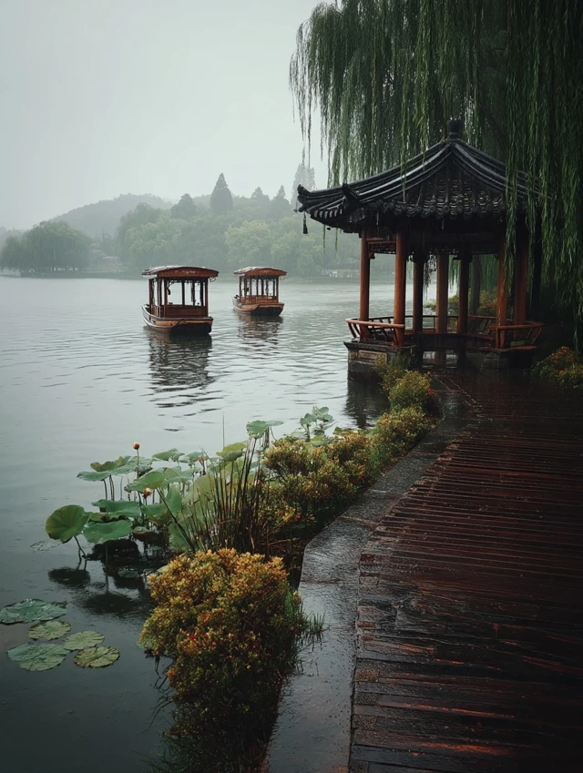 West Lake Rain Scene A Beautiful Chinese Landscape