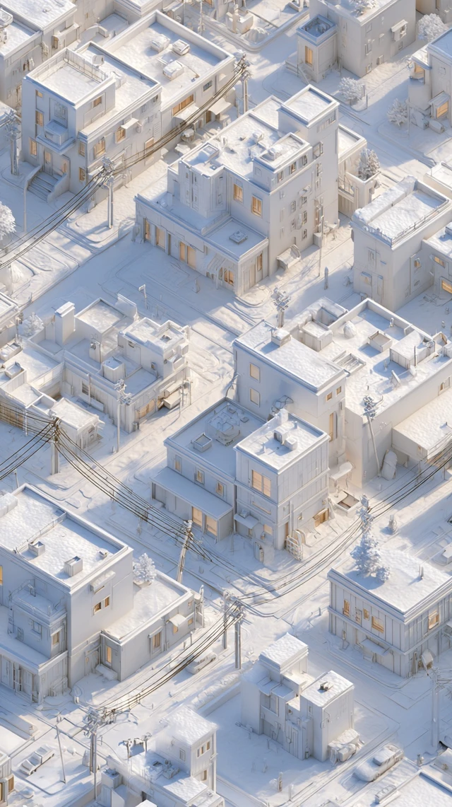 Isometric White Paper Cutout Cityscape in 3D