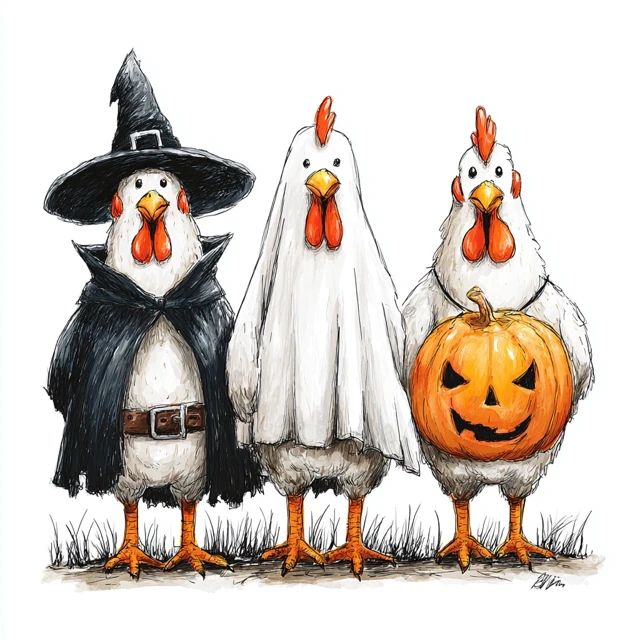 Halloween Chickens in Costume Cartoon Illustration